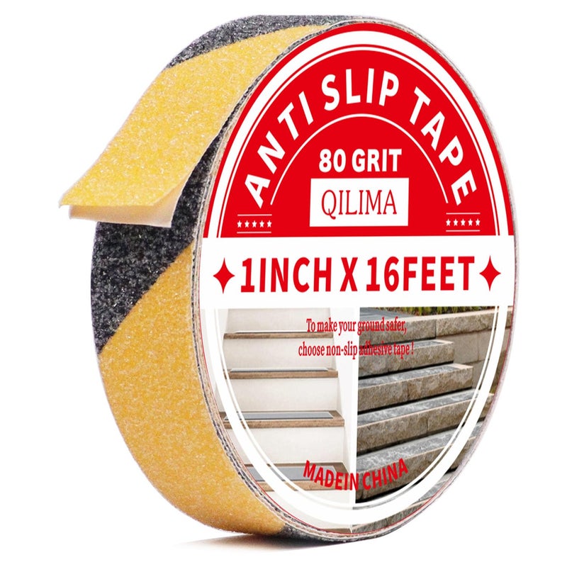 QILIMA Anti Slip Grip Tape, 1 Inch x 16.5 Feet, Yellow, Waterproof, Non Skid Tape for Stairs, Skateboards, Concrete, Metal, Plastic, Tile, Laminate, Carpet - Image 1